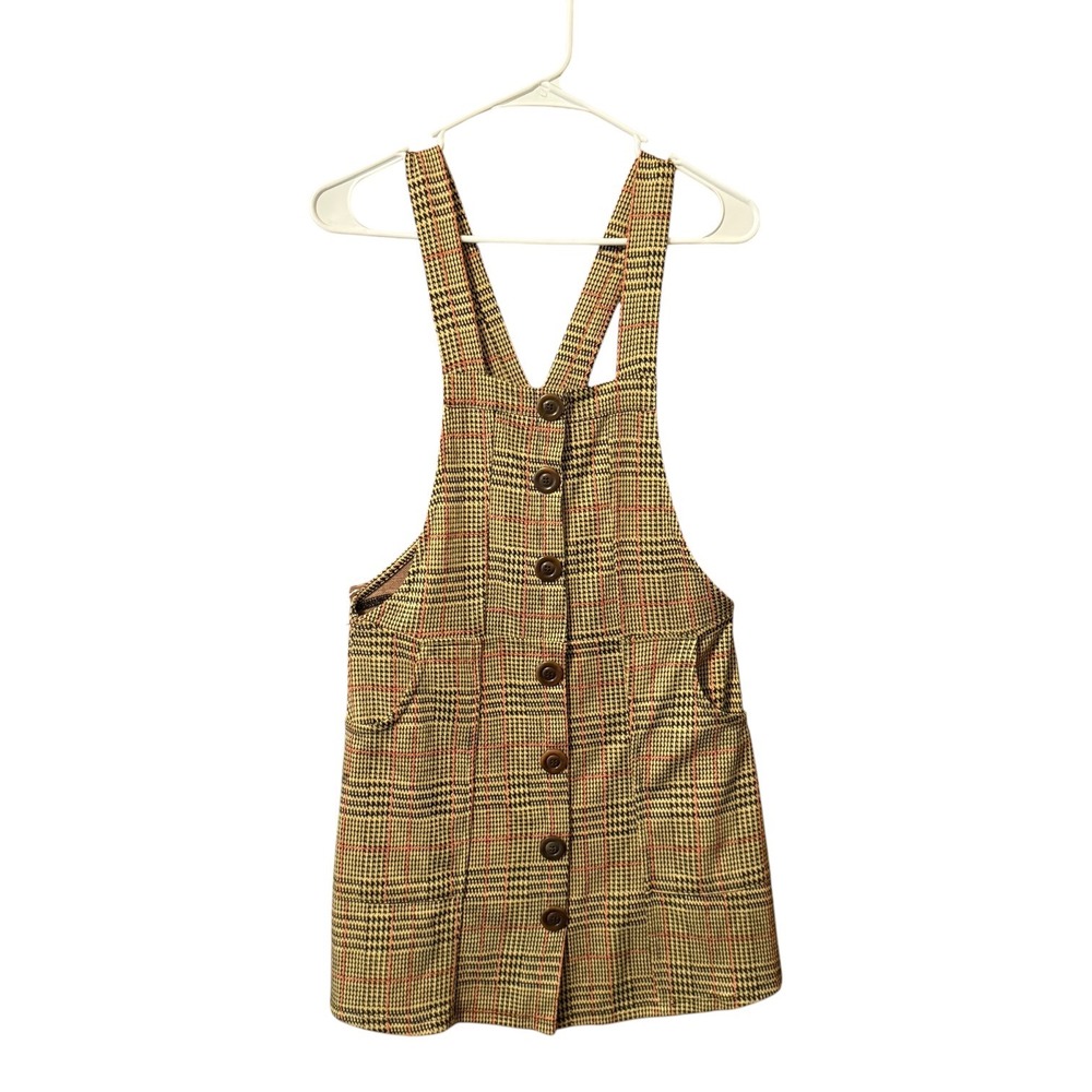 Urban Outfitters Pinafore Dress Womens Medium Tan Plaid Excellent Jumper Mini